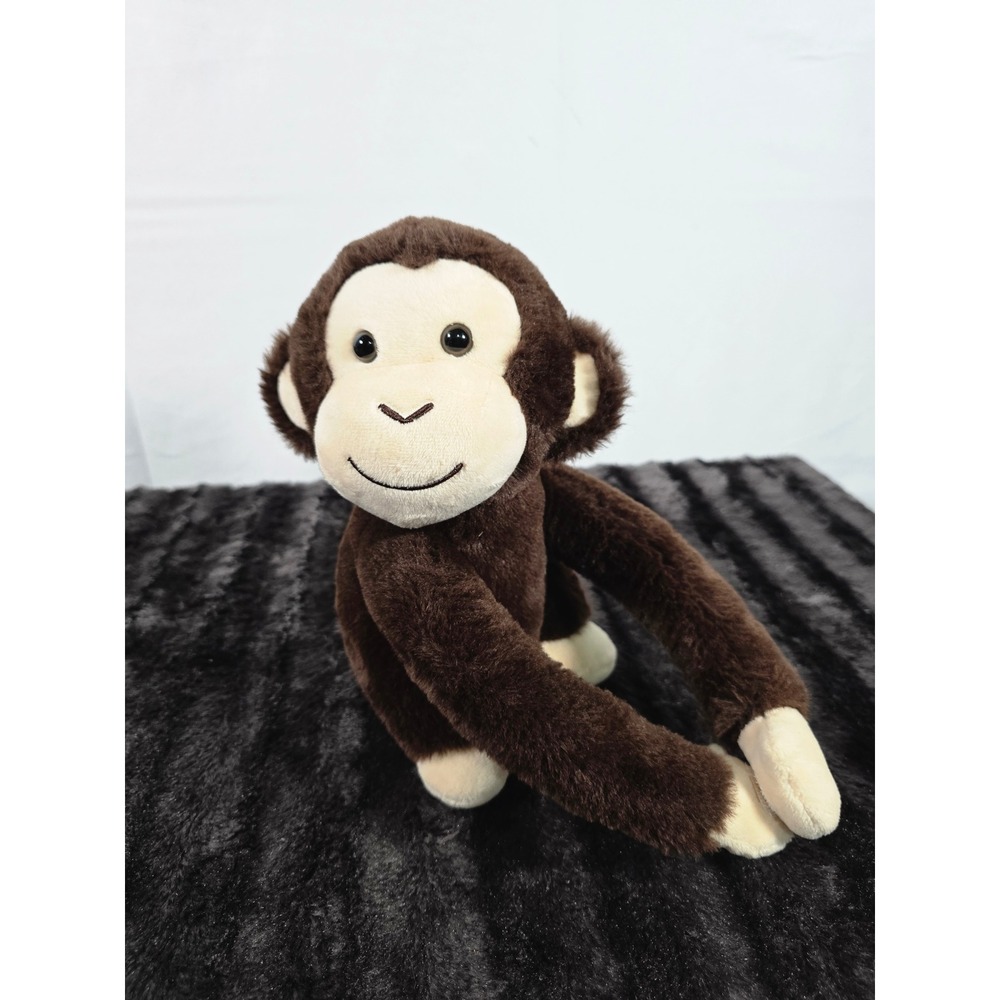 FAO Schwarz Plush Monkey Brown Stuffed Animal Gold Button 10 Inch Toy